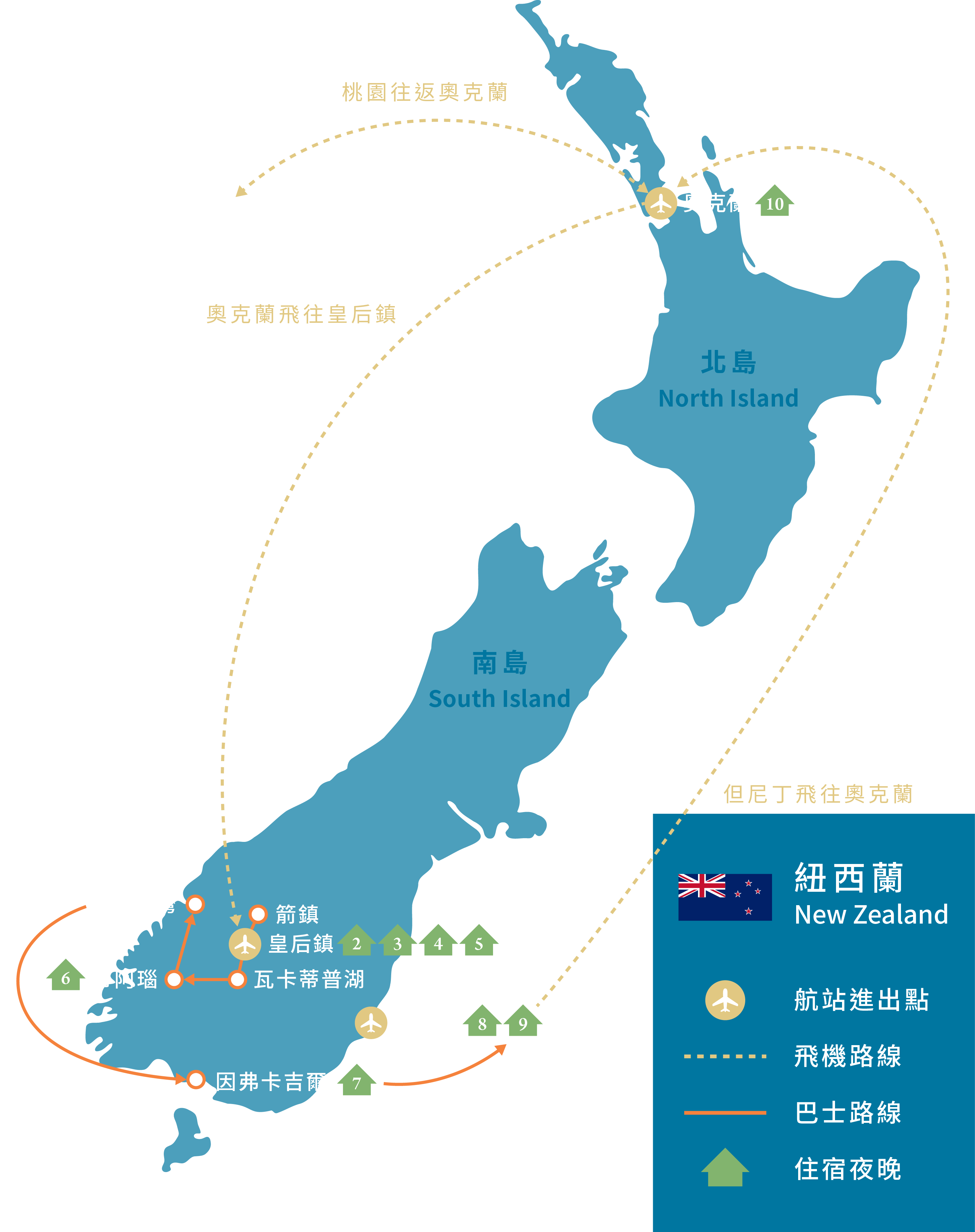 紐西蘭南島行程地圖